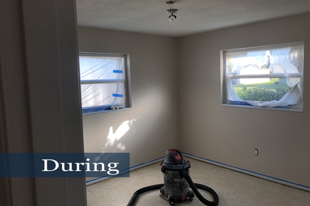 This image was taken after restoration of the Terrazzo floors and first coat of Accessible Beige in bedroom #1