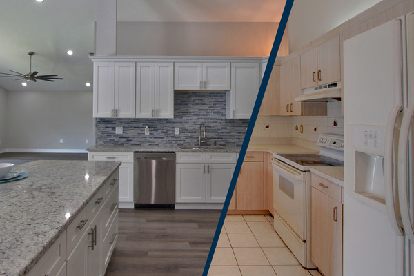 Split Screen Before and After kitchen remodel