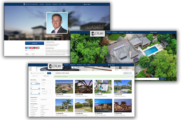 Who's Who of Luxury Real Estate web portal screen captures